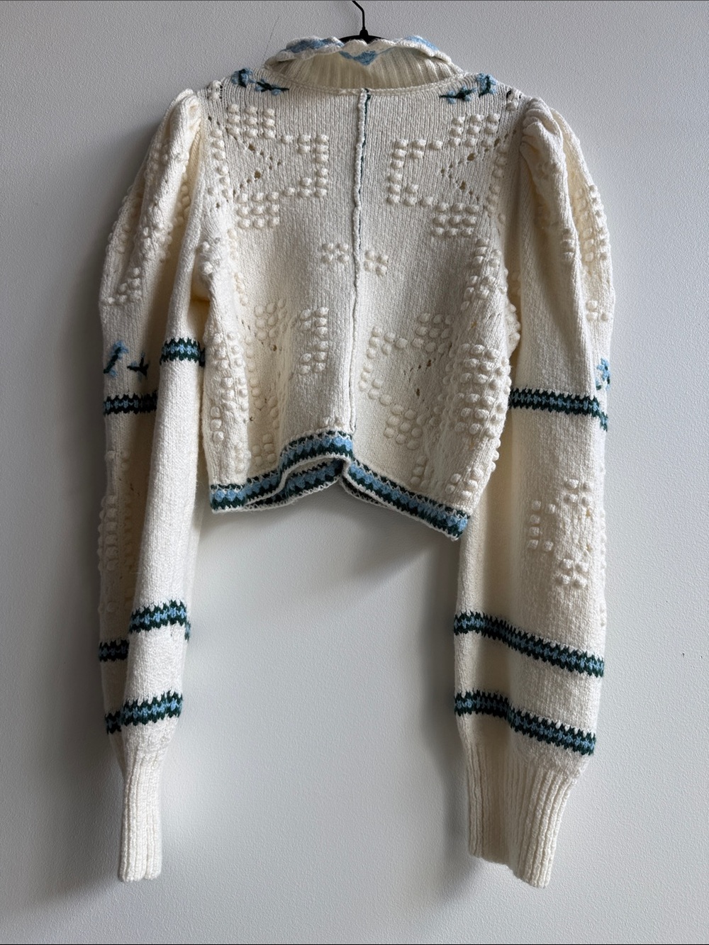 Free People Cream Knit Cardigan with Blue Trim - Picture 7 of 9